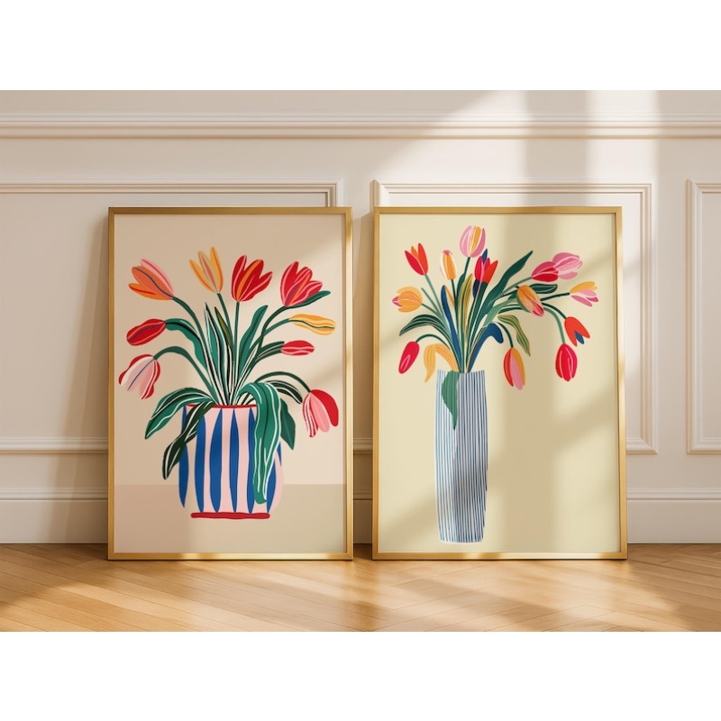 Flower Girl Basket - 2 stuks tulpbloemen canvas kunst aan