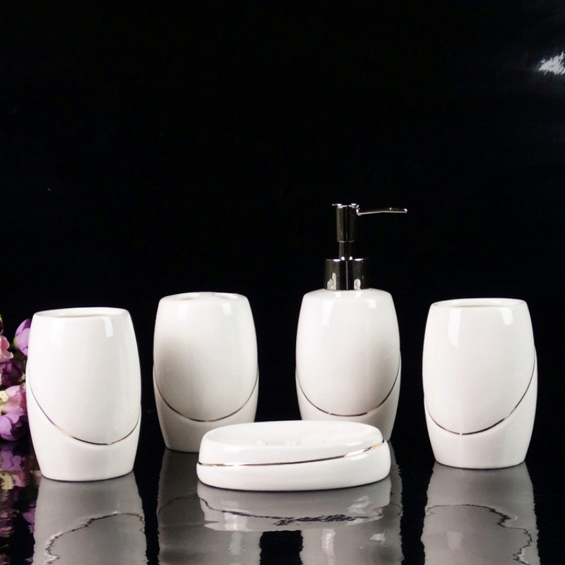 Wedding Bathroom Supply Kit - Witte keramische badkamerbenodigdheden Kit/huwelijkscadeau voor badkamer/toiletwasset/zeepdispenser,